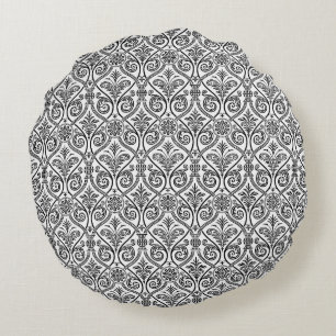 Black & White Damask Round Pillow
