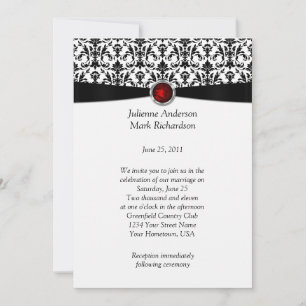 Black White Damask Ruby Gemstone Wedding Invitatio Invitation