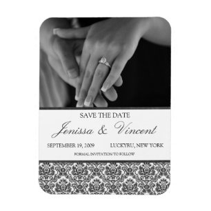 Black & White Damask Save the Date Magnet 3" x 4"