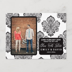 Black White Damask Save the Date Photo Postcard