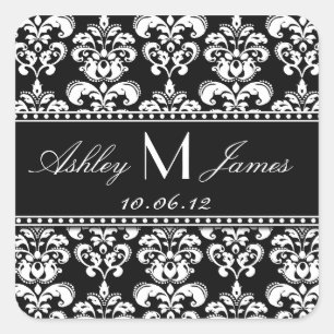 Black White Damask Save the Date Sticker