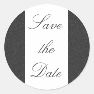 Black & White Damask Save the Date Sticker/Seal Classic Round Sticker