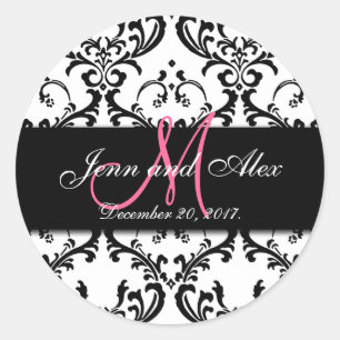 Black White Damask Save the Date Stickers