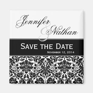 Black White Damask Save the Date Wedding Magnet