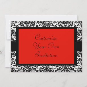 Black & White Damask, Scarlet Invitation