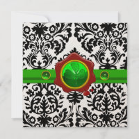 BLACK WHITE DAMASK,SHAMROCK,RED WAX SEAL MONOGRAM