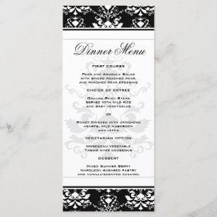 Black & White Damask Slim Dinner Menu