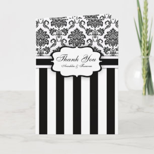 Black White Damask Stripe Wedding Thank You Card