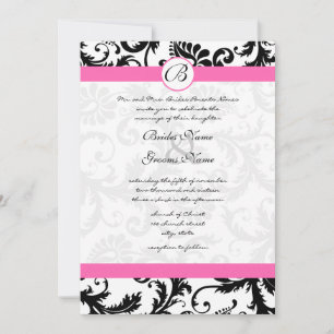Black & White Damask Swirls Hot Pink Trim Invitation