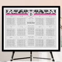 Black & White Damask Swirls Hot Pink Trim
