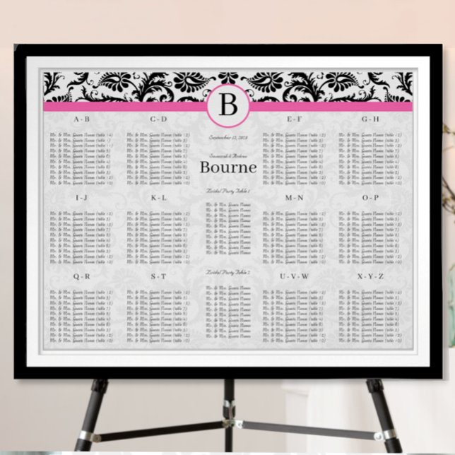 Black & White Damask Swirls Hot Pink Trim Poster (Creator Uploaded)