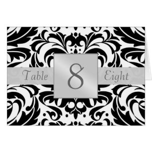 Black & White Damask Table Number Folded Card