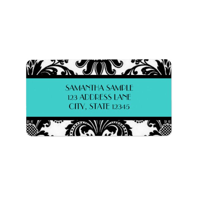 Black & White Damask, Turquoise Label (Front)