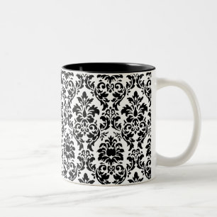 Black & White Damask Two-Tone Coffee Mug