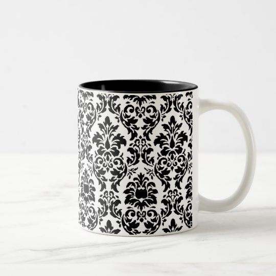 Black & White Damask Two-Tone Coffee Mug