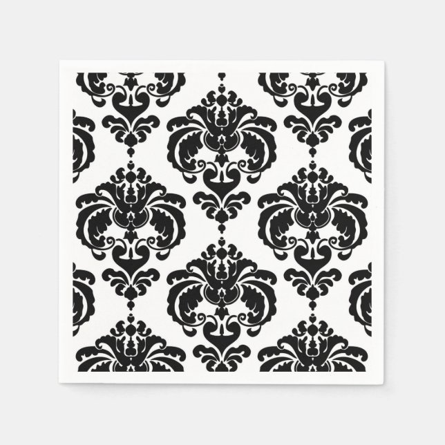 Black & White Damask Vintage Wedding Event Party Napkin (Front)