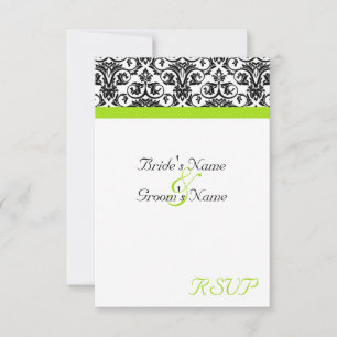 Black/White Damask w/Chartreuse Green Accent Strip RSVP Card