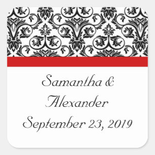 Black/White Damask w/ Ravishing Red Accent Square Sticker