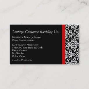 Black/White Damask w/ Red Accent Fashion Business Card