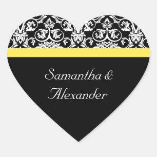 Black/White Damask w/Vibrant Yellow Heart Sticker