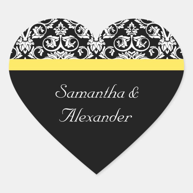 Black/White Damask w/Vibrant Yellow Heart Sticker (Front)