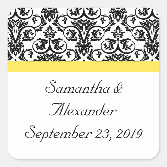 Black/White Damask w/Vibrant Yellow Square Sticker (Front)