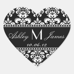 Black White Damask Wedding Favour Sticker