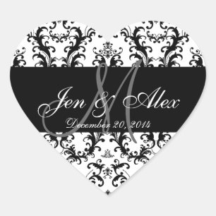 Black White Damask Wedding Favour Stickers