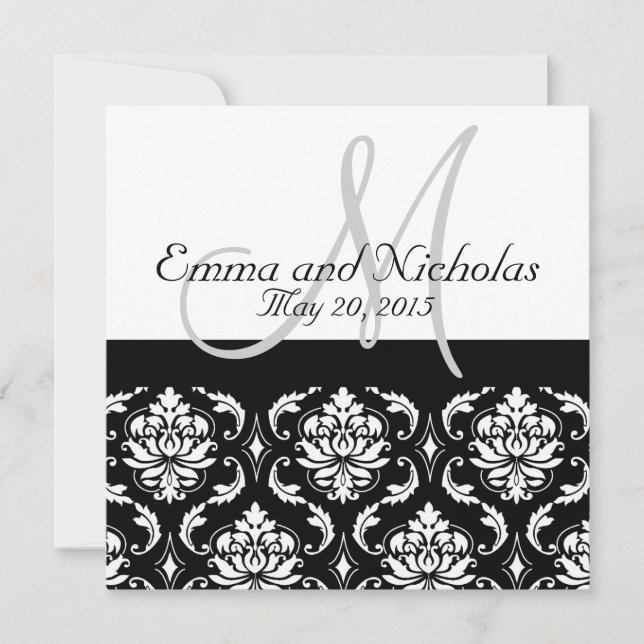 Black White Damask Wedding Invitation (Front)