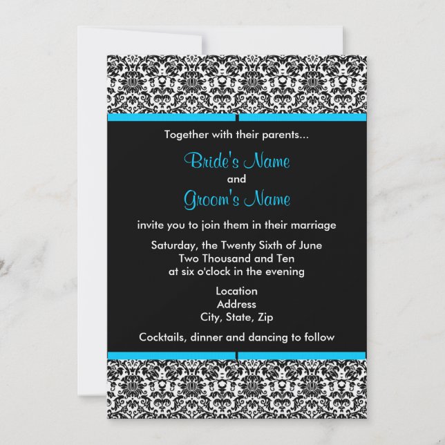 Black & White Damask Wedding Invitation (Front)