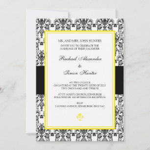 Black & White Damask Wedding Invitation- yellow Invitation