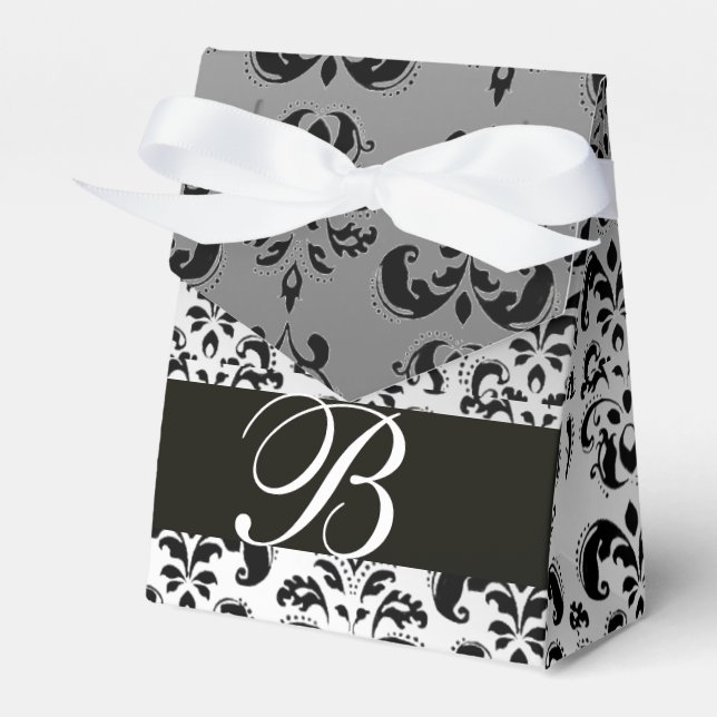 BLACK WHITE DAMASK WEDDING MONOGRAM Elegant  Favour Box (Front Side)