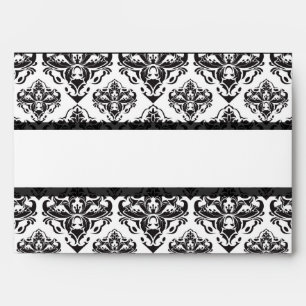 Black White Damask Wedding Monograms Envelopes