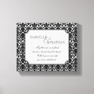 Black white damask wedding personalised canvas art