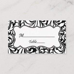 Black White Damask Wedding Place Cards Elegant