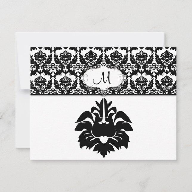 Black & White Damask Wedding Response Cards (Front)