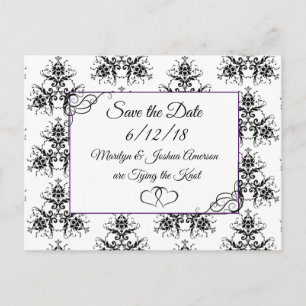 Black White Damask Wedding Save the Date Postcard