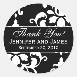 Black White Damask Wedding Thank You Labels