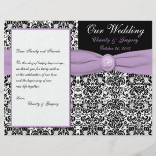 Black, White Damask with Lavender Wedding Program