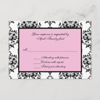 Black & White Damask with Pink RSVP Response Card