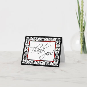 Black & White Damask with Red Thank You Card