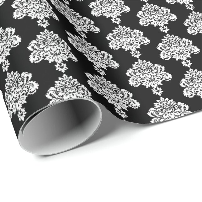 Black | White Damask Wrapping Paper (Roll Corner)