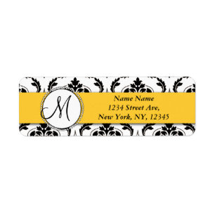 Black White Damask Yellow Return Address