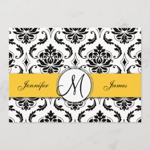 Black White Damask Yellow Wedding Invitation