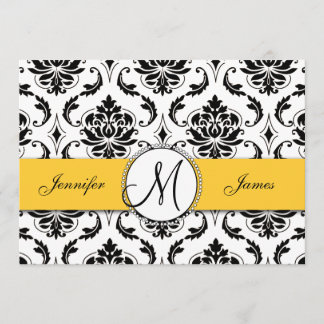 Black White Damask Yellow Wedding Invitation