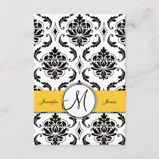 Black White Damask Yellow Wedding Reception Cards