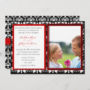 Black & White Damask Your Photo Wedding Invitation