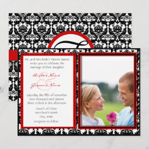 Black & White Damask Your Photo Wedding Invitation