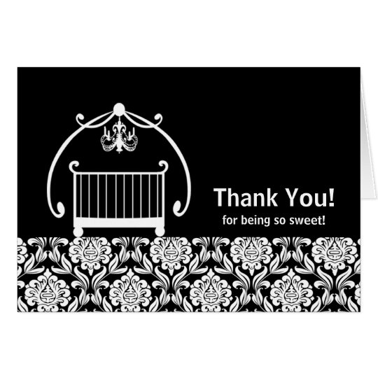 Black & White Damsask Crib Thank You Note Card