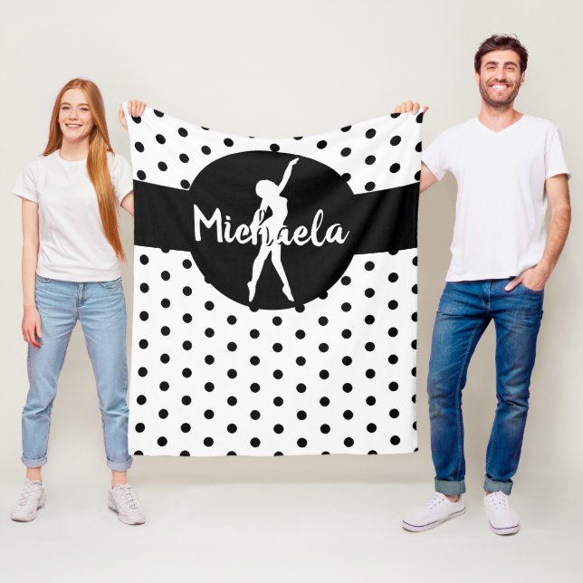 Black White Dance Ballerina Gymnastics Name Fleece Blanket (In Situ)